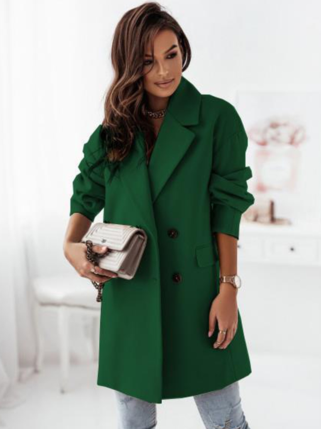 

BoStreet Women Green Solid Longline Over Coats