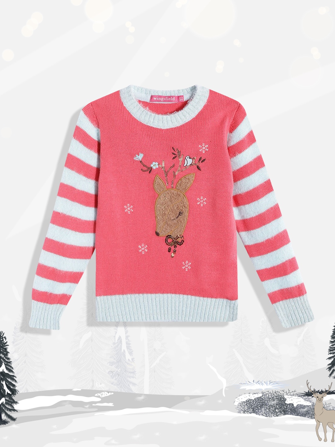 

Wingsfield Girls Pink & Brown Pullover with Applique Detail