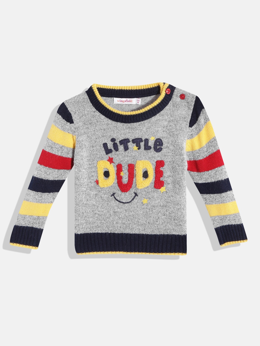 

Wingsfield Boys Grey & Red Typography Printed Pullover