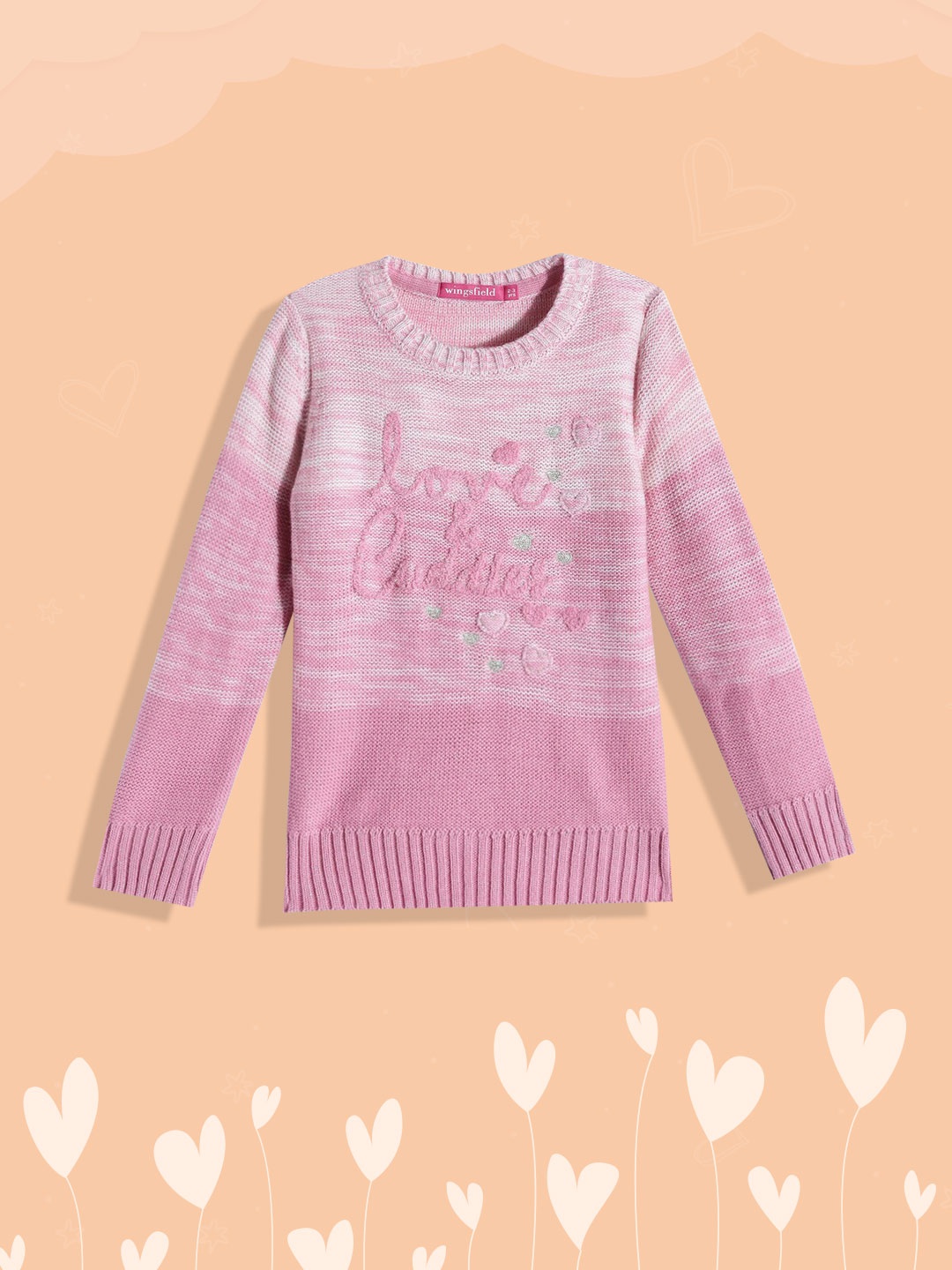 

Wingsfield Girls Pink Typography Pullover