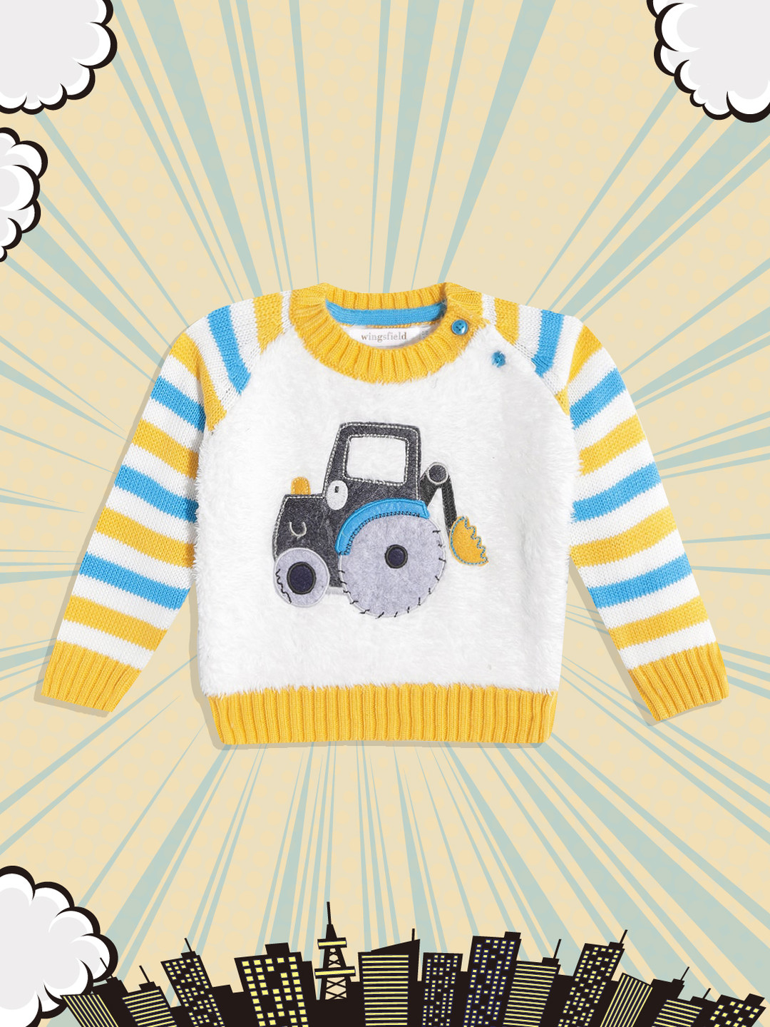 

Wingsfield Boys White & Mustard Printed Pullover