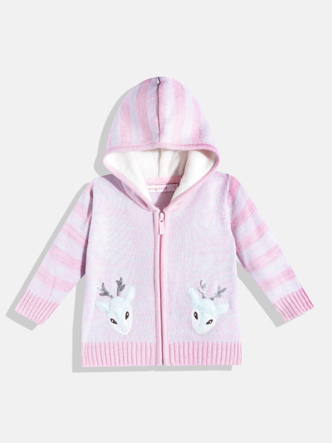 

Wingsfield Girls Pink Front Open Sweater with Applique Detail