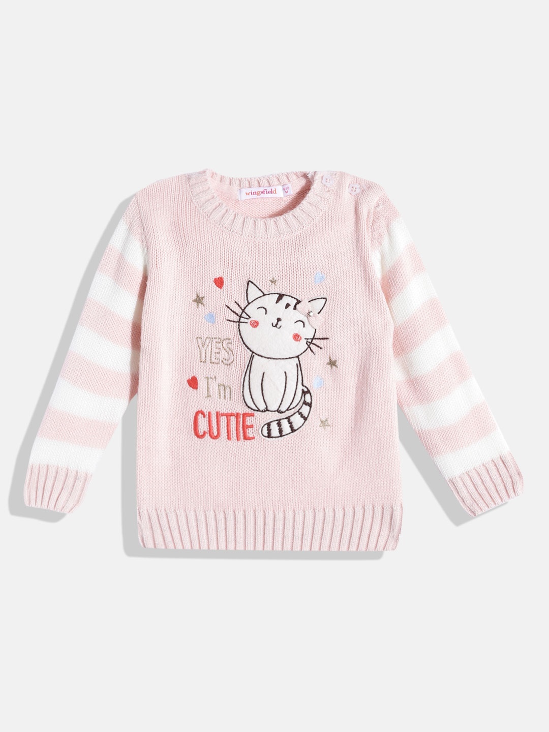 

Wingsfield Girls Pink & White Graphic Printed Pullover