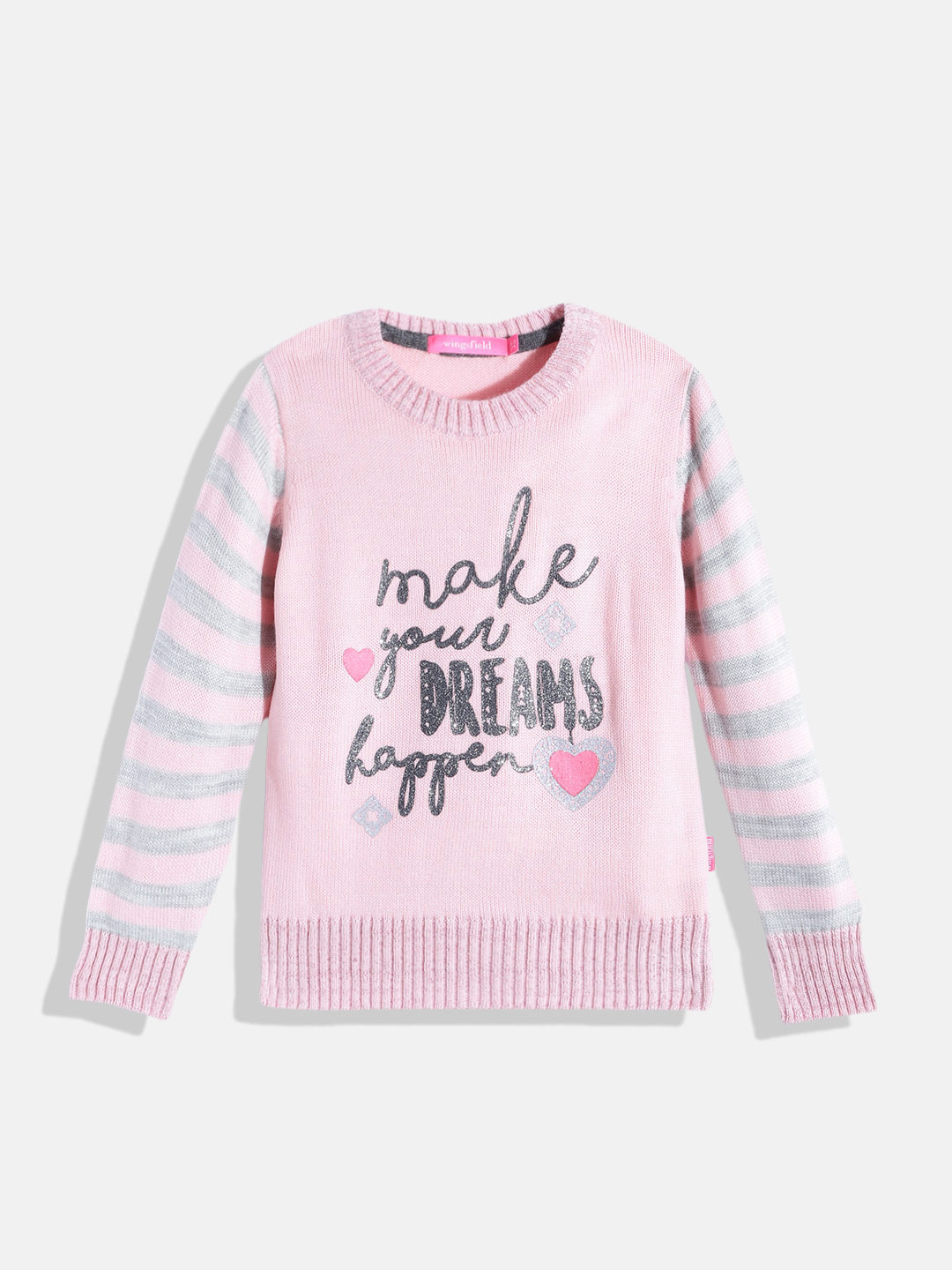 

Wingsfield Girls Pink & Black Typography Printed Pullover