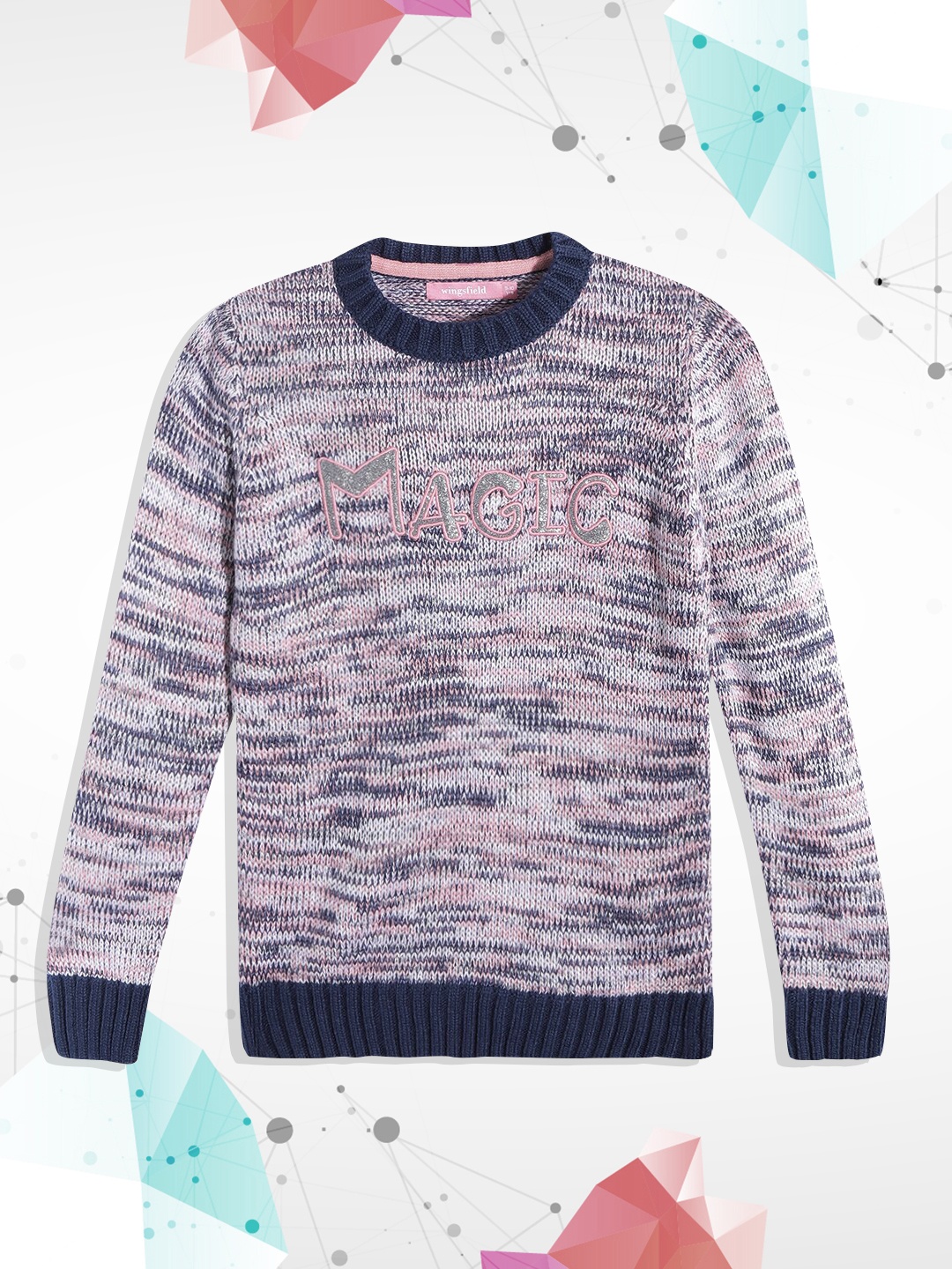 

Wingsfield Girls Navy Blue Typography Pullover with Applique Detail