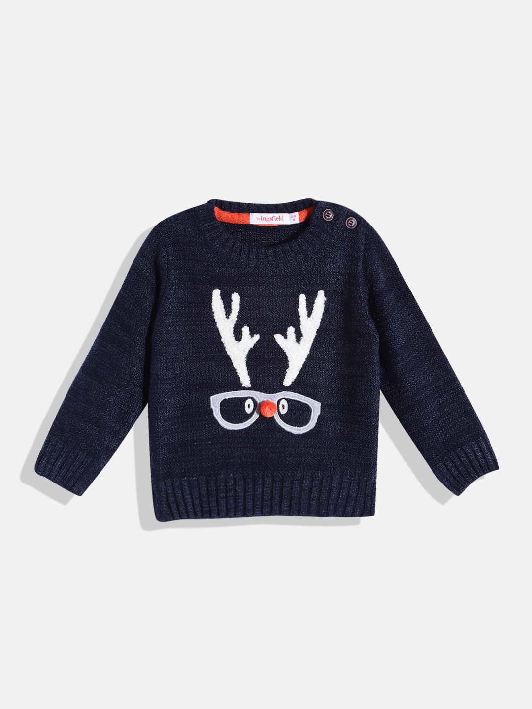 

Wingsfield Boys Navy Blue & White Graphic Printed Pullover
