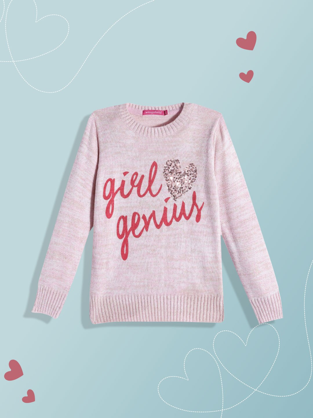 

Wingsfield Girls Pink Typography Printed Pullover with Embellished Detail