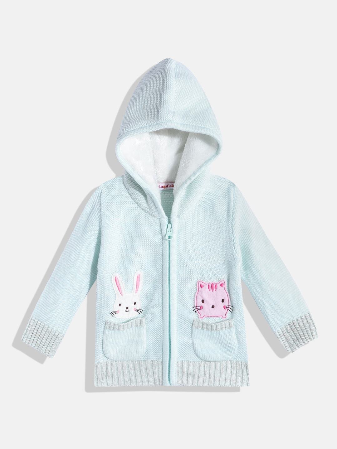 

Wingsfield Girls Blue Front Open Sweater with Applique Detail