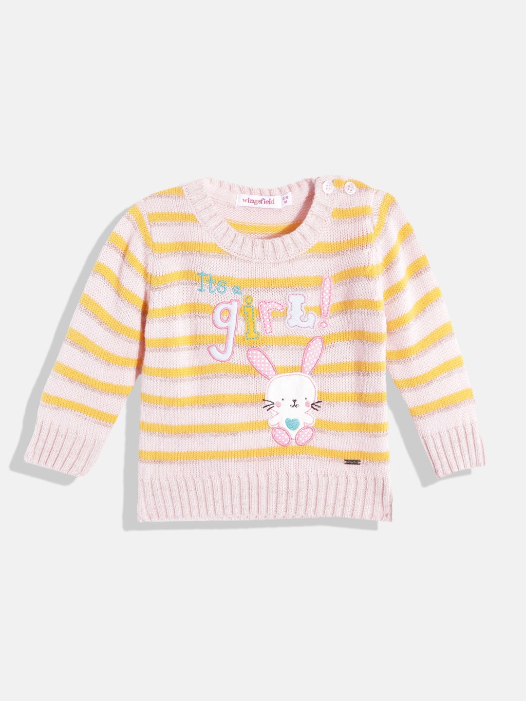 

Wingsfield Girls Pink & Yellow Striped Pullover with Applique Detail