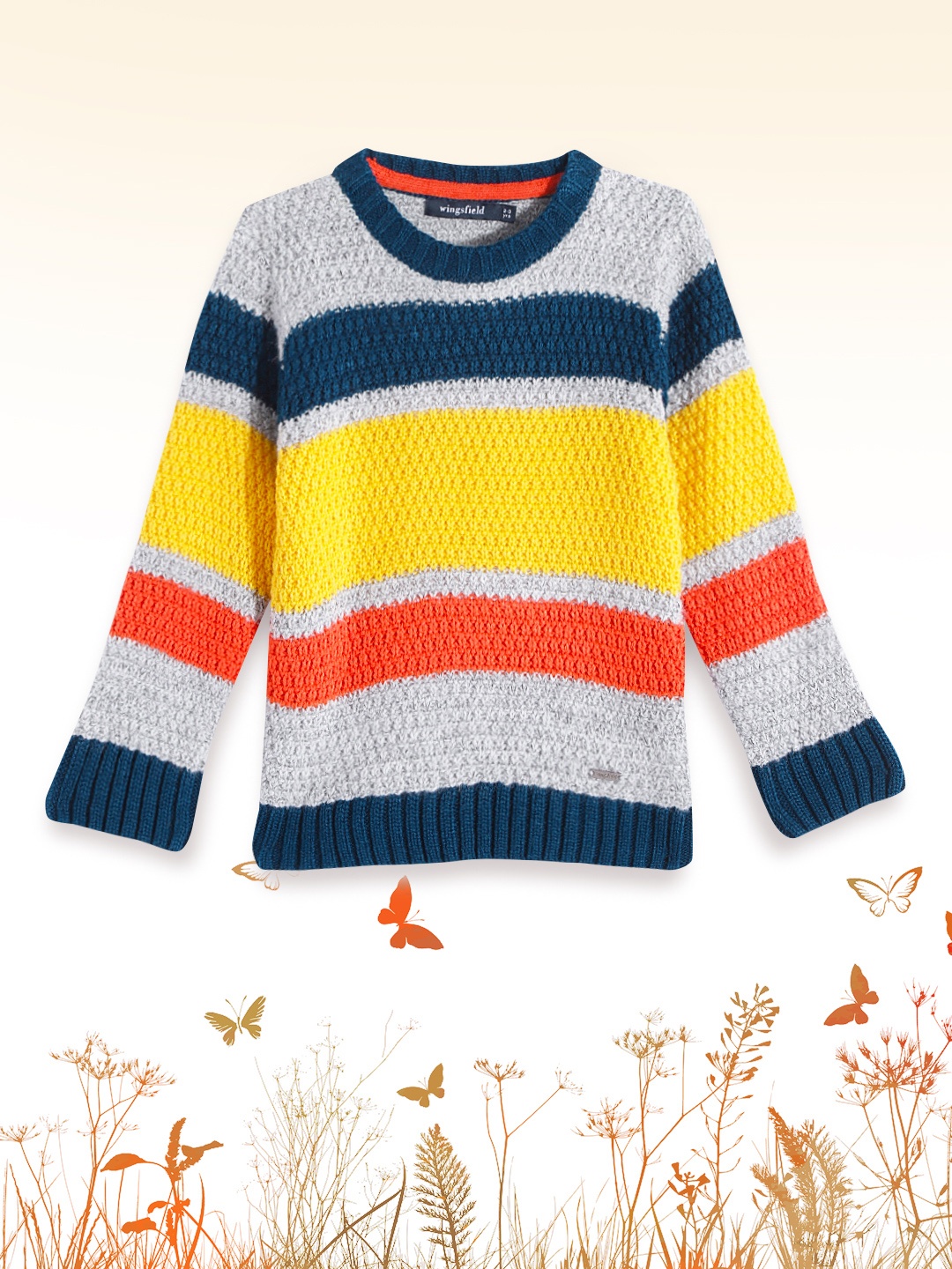 

Wingsfield Boys Grey Melange & Yellow Striped Pullover