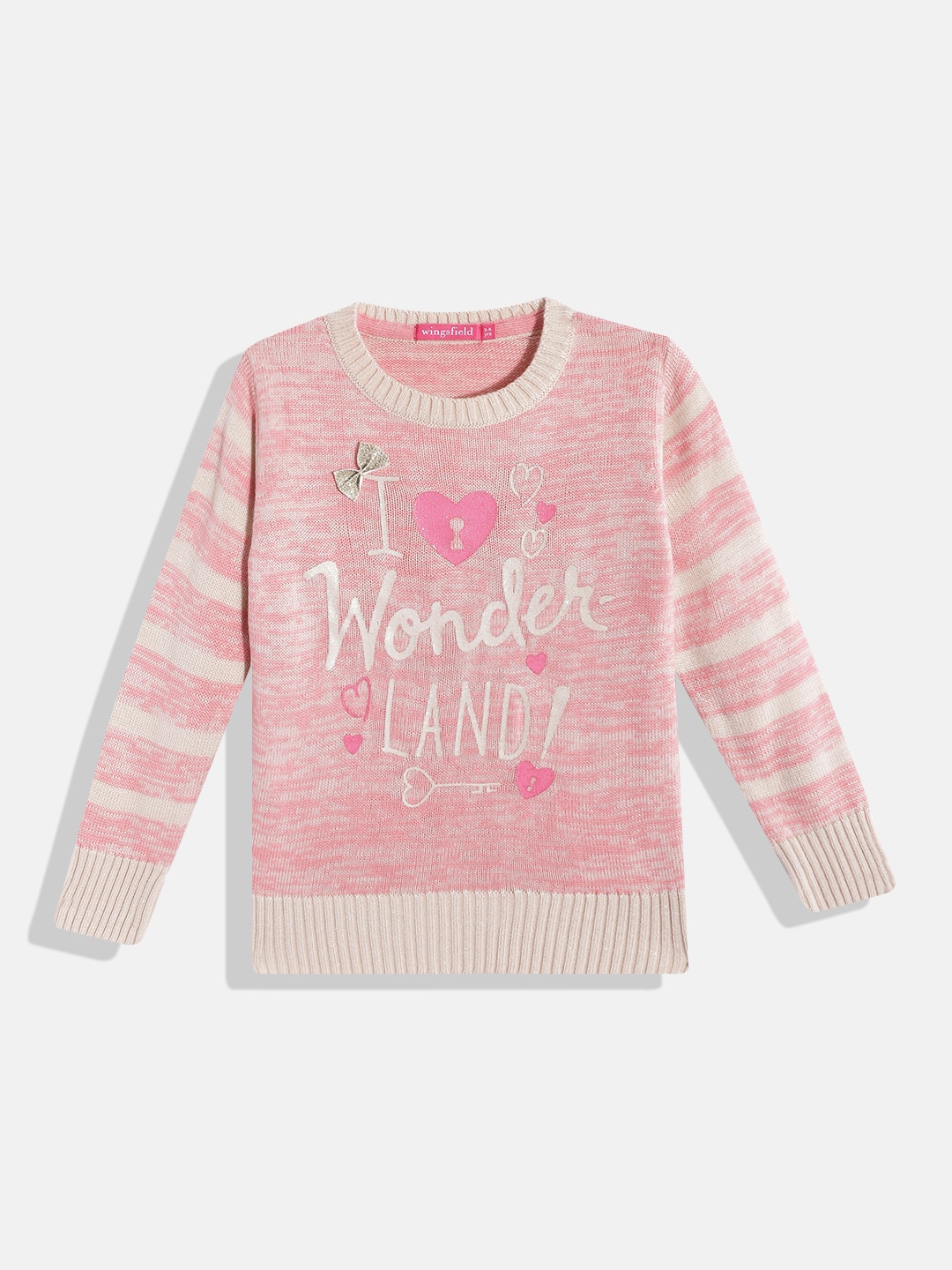 

Wingsfield Girls Pink & Beige Typography Printed Pullover