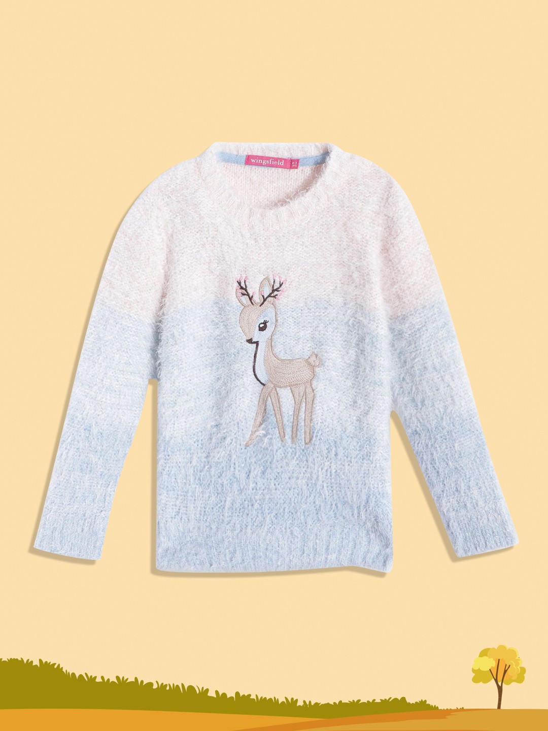 

Wingsfield Girls Blue & White Colourblocked Pullover with Applique Detail