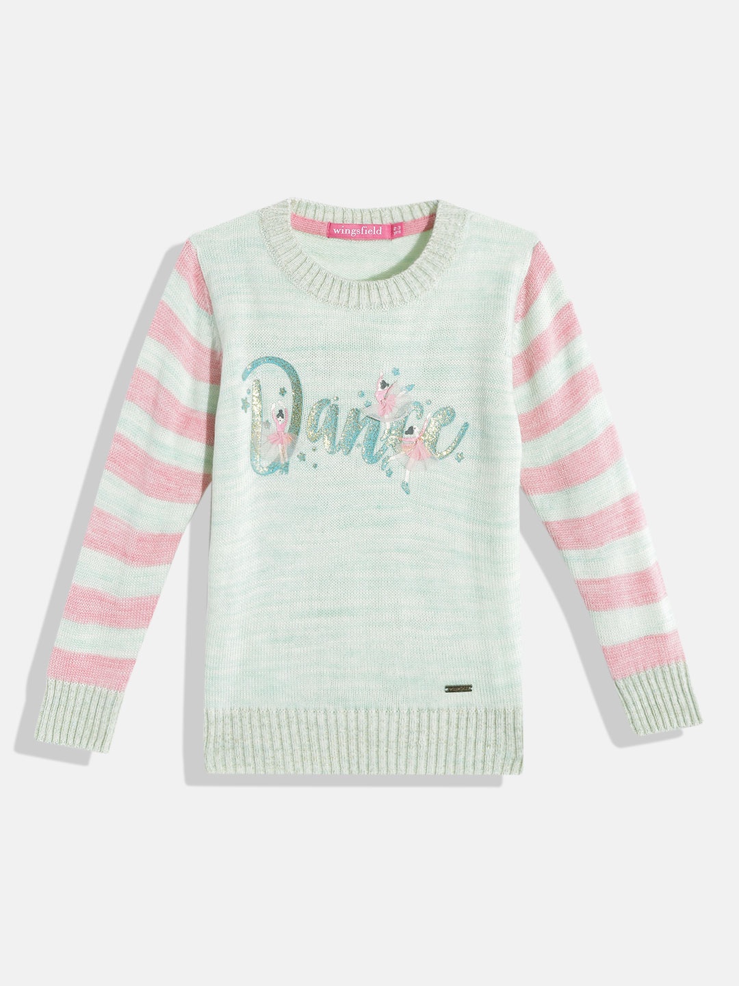 

Wingsfield Girls Mint Green & Pink Typography Printed Pullover