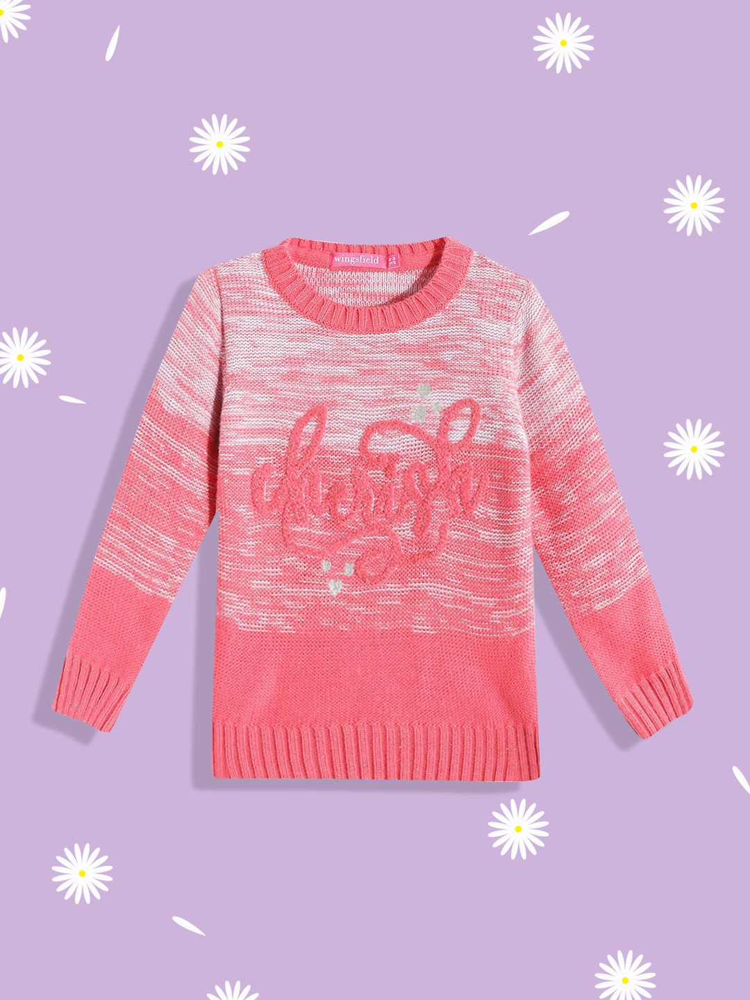 

Wingsfield Girls Pink Typography Pullover