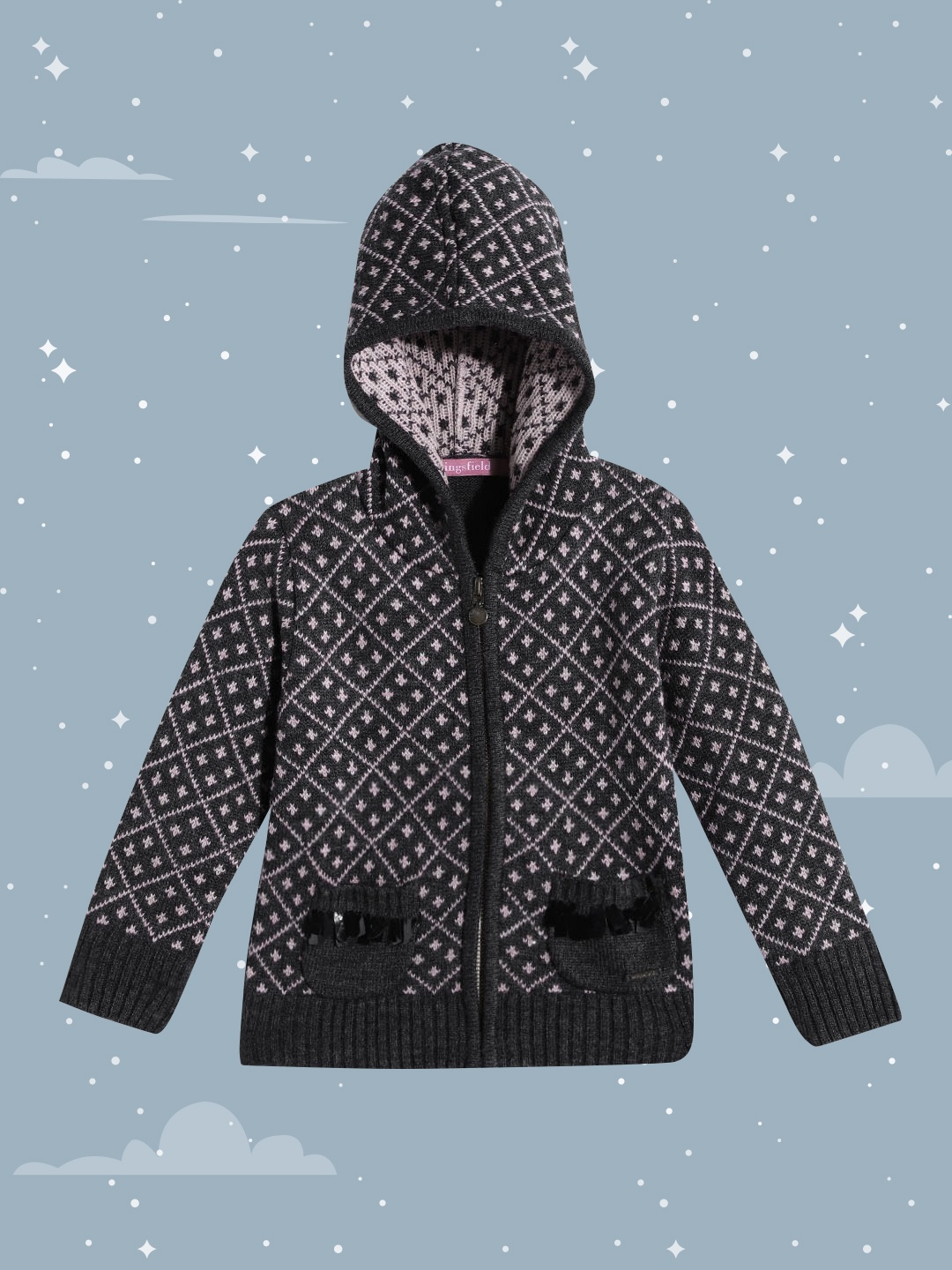 

Wingsfield Girls Charcoal Grey Self Design Cardigan
