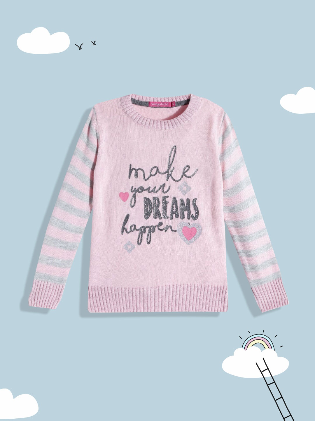 

Wingsfield Girls Pink & Charcoal Grey Typography Printed Pullover