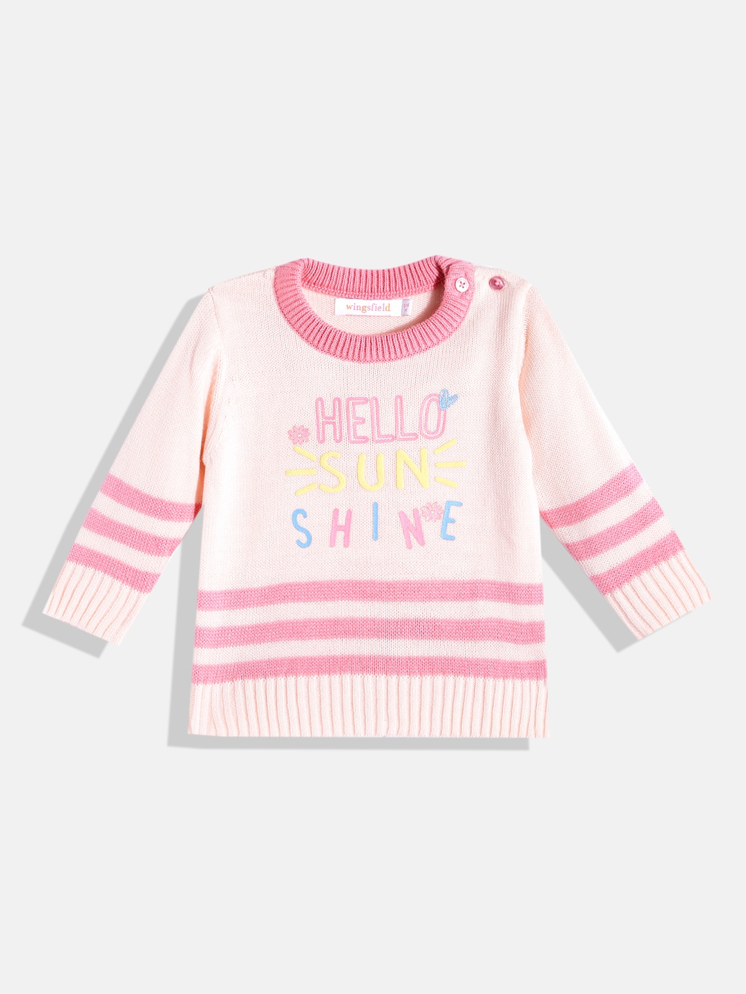

Wingsfield Infant Girls Pink Self Design Typography Sweater