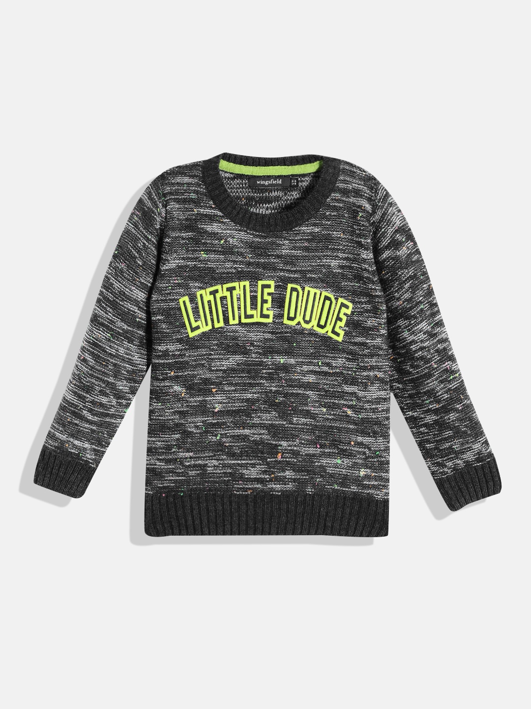 

Wingsfield Boys Grey & Black Typography Printed Pullover