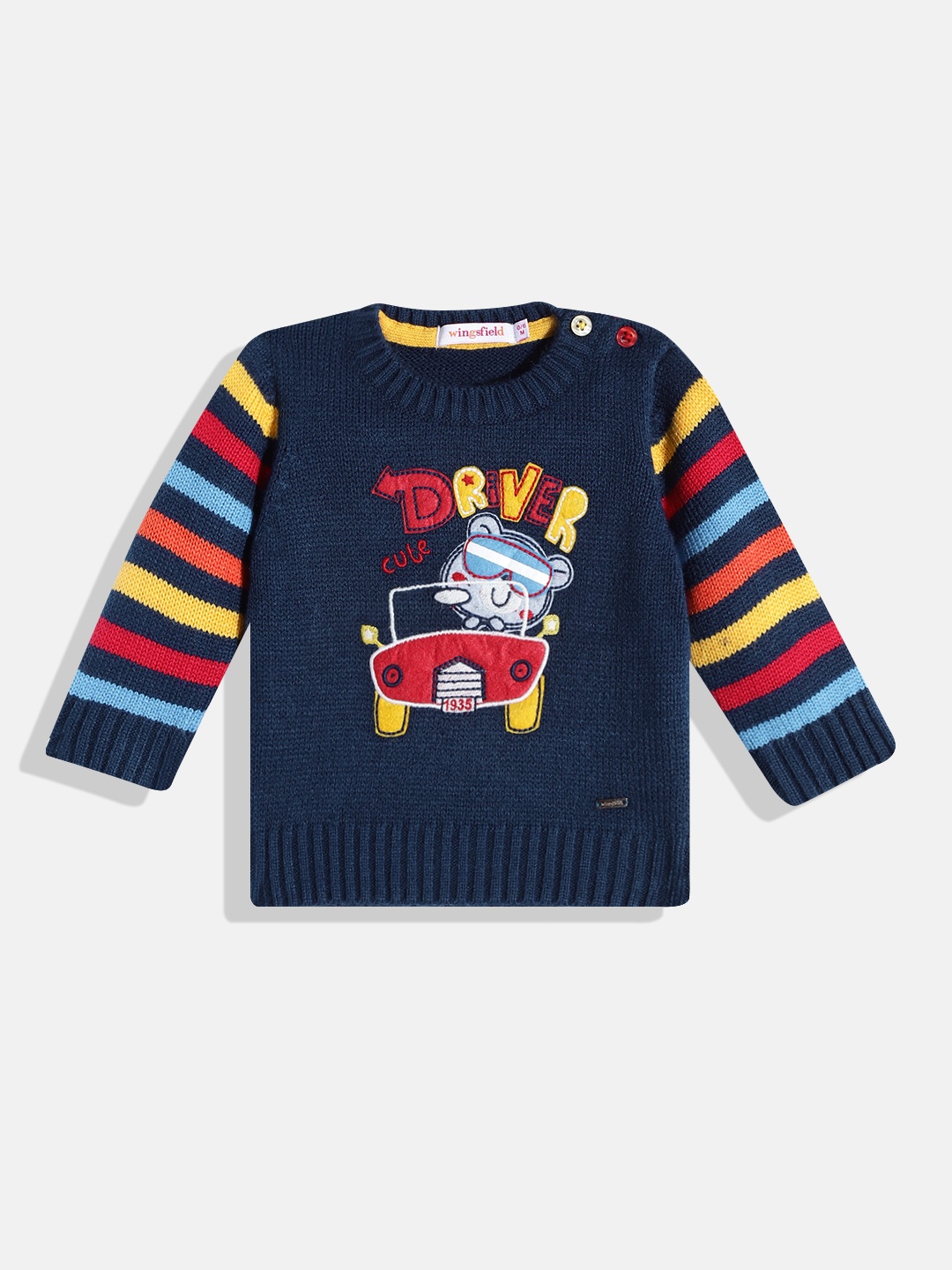 

Wingsfield Boys Blue & Yellow Typography Printed Pullover