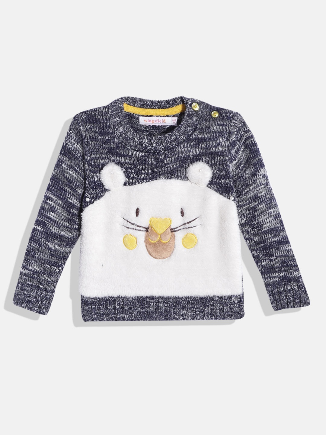 

Wingsfield Boys Navy Blue & White Colourblocked Pullover with Applique Detail