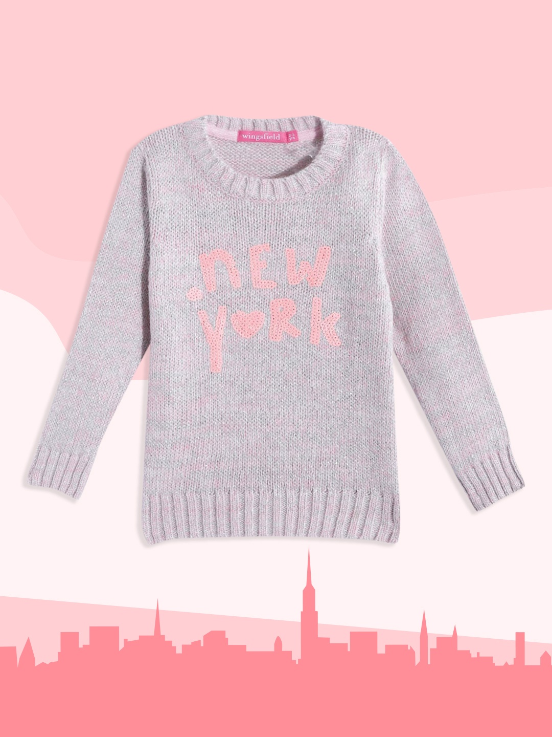 

Wingsfield Girls Pink Typography Pullover with Embellished Detail