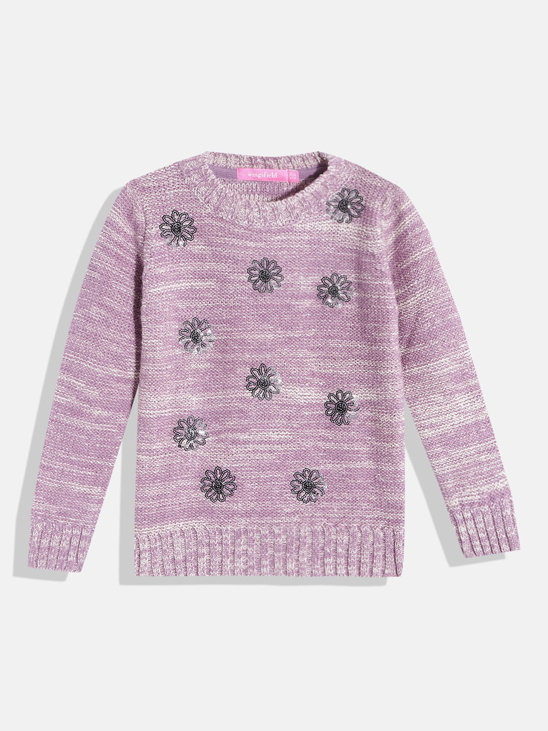 

Wingsfield Girls Purple Pullover with Floral Sequin Embroidered Detail