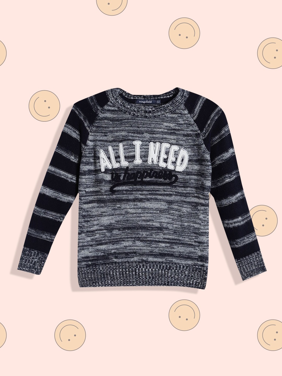 

Wingsfield Boys Navy Blue & White Typography Printed Acrylic Pullover