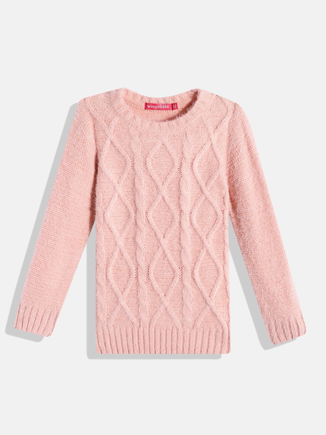 

Wingsfield Girls Peach-Coloured Cable Knit Pullover