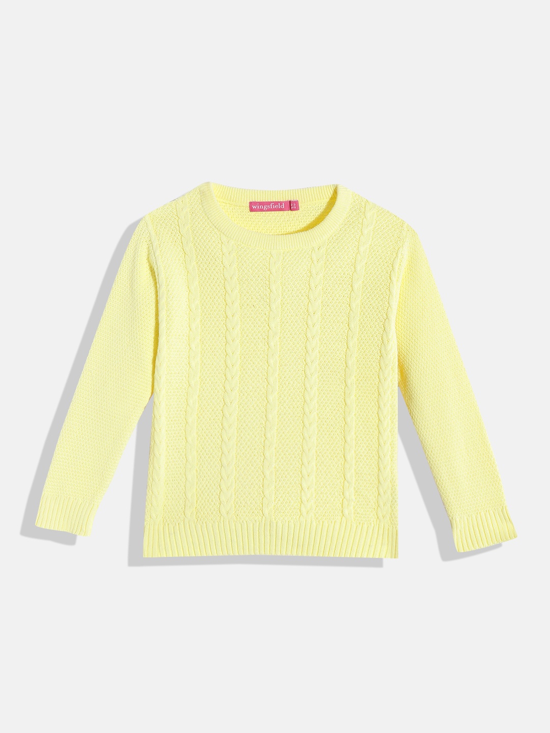 

Wingsfield Girls Yellow Solid Cable Knit Pullover