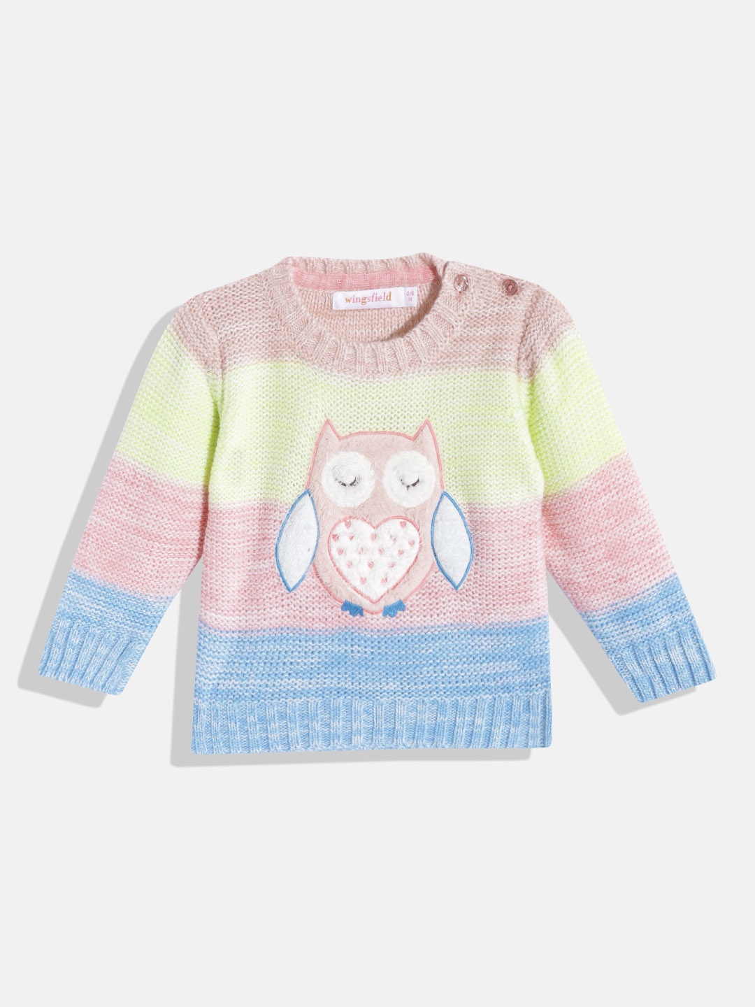 

Wingsfield Girls Pink & Yellow Striped Pullover with Applique Detail