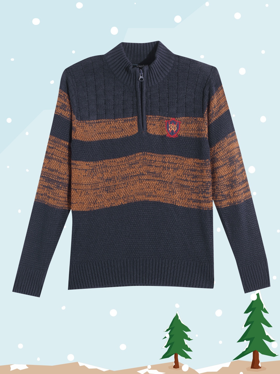 

Wingsfield Boys Navy Blue & Beige Striped Pullover