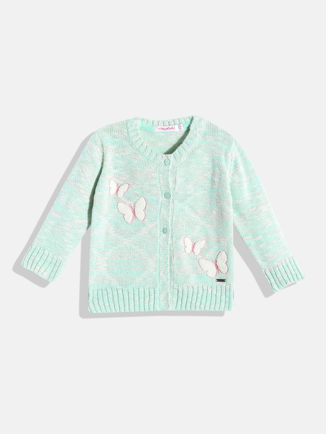 

Wingsfield Girls Sea Green & Pink Printed Cardigan with Applique Detail