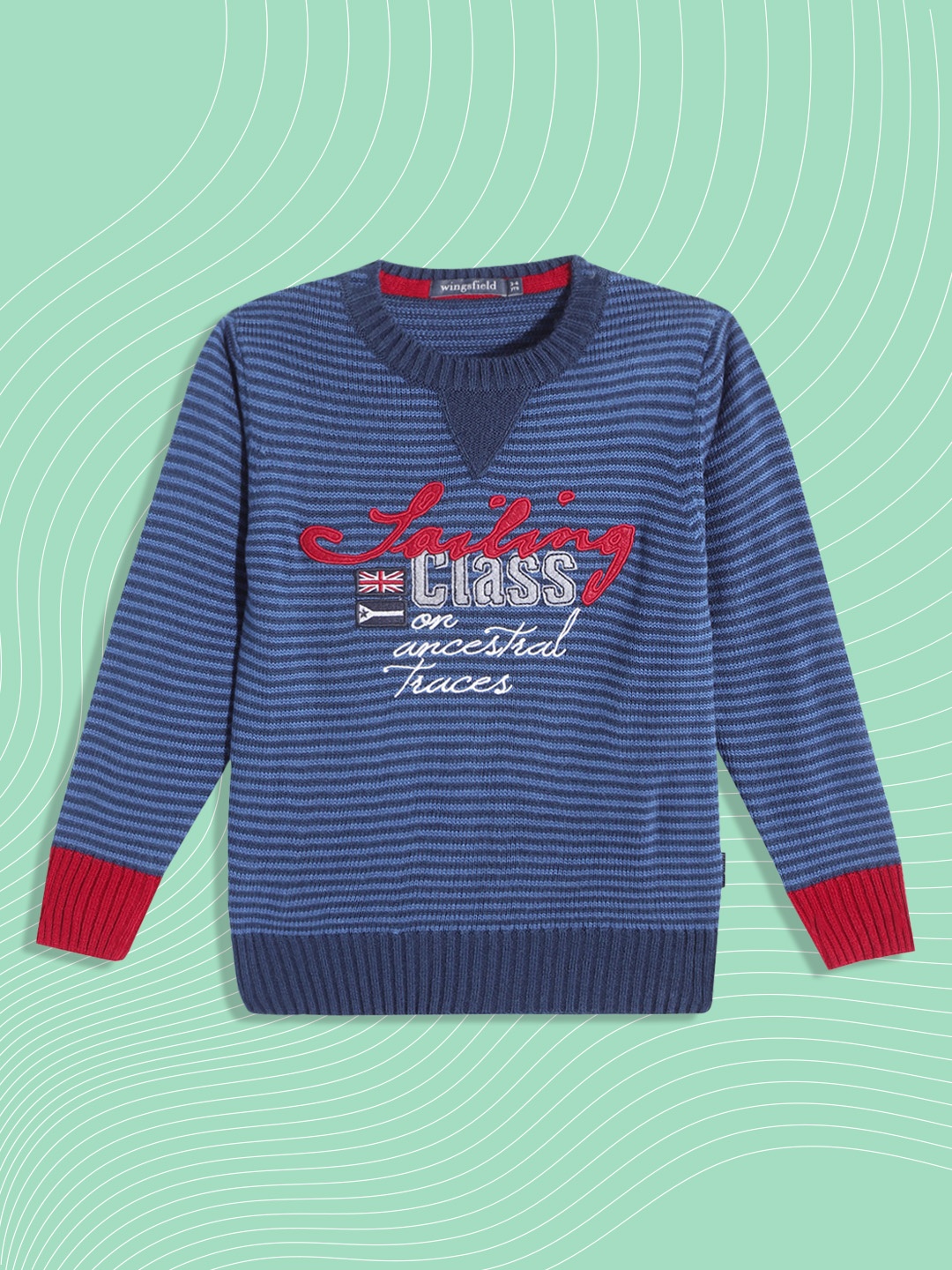 

Wingsfield Boys Navy Blue Striped Pullover