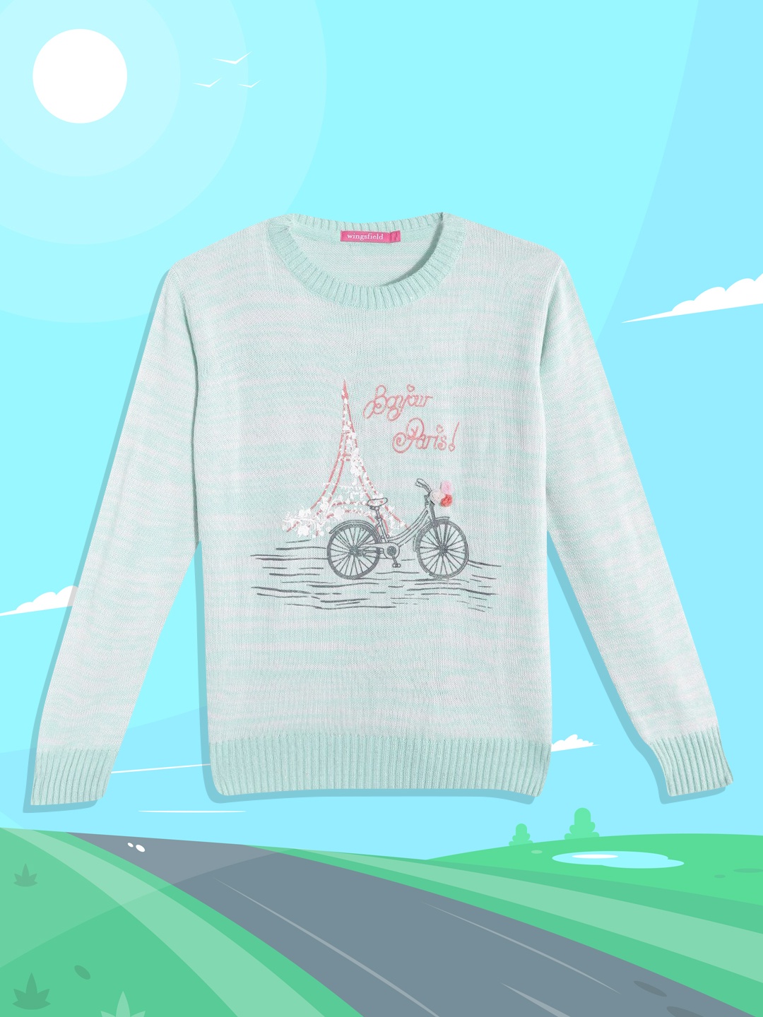 Wingsfield Girls Sea Green Typography Printed Pullover