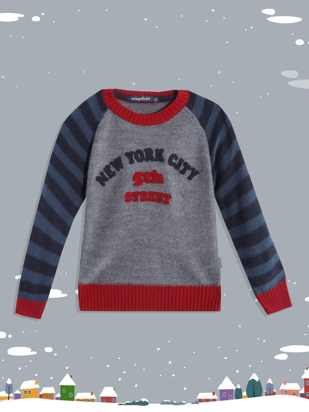 

Wingsfield Boys Grey & Red Typography Printed Acrylic Pullover
