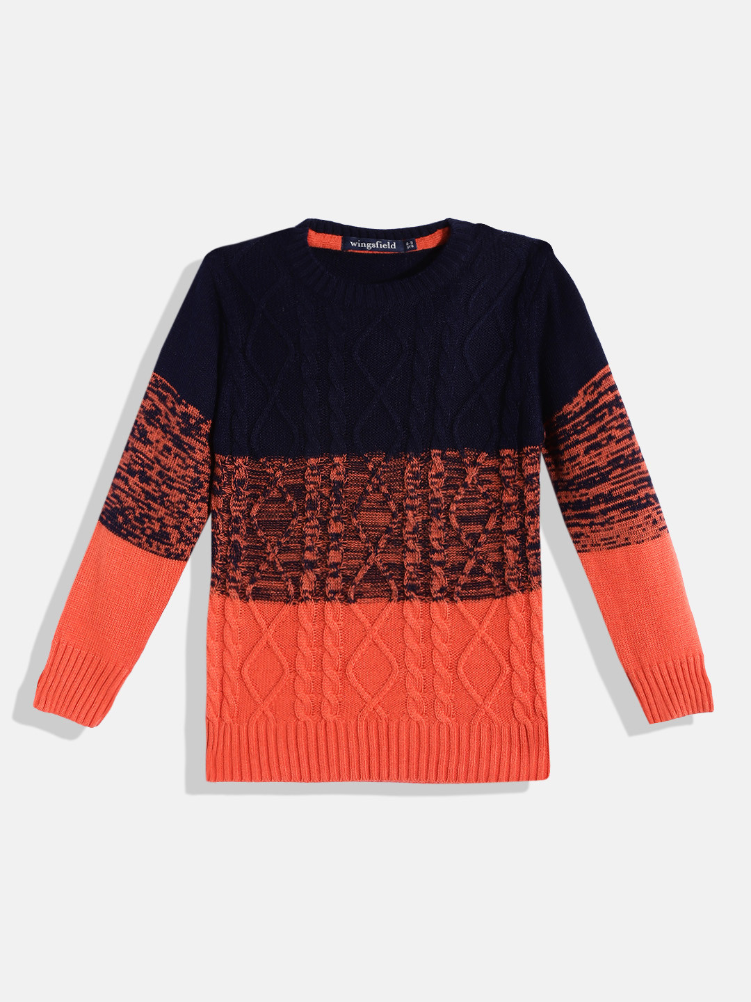 

Wingsfield Boys Orange & Black Cable Knit Striped Pullover