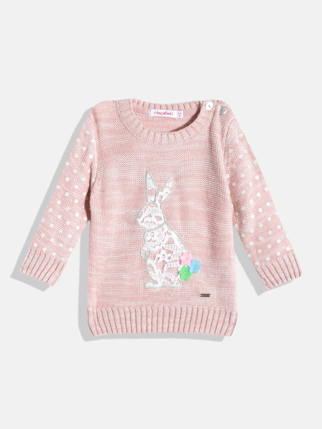 

Wingsfield Girls Nude-Coloured & White Pullover with Applique Detail