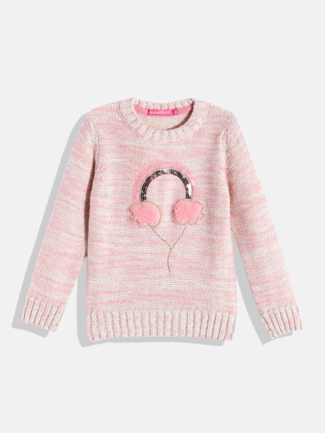 

Wingsfield Girls Pink Solid Pullover with Applique Detail