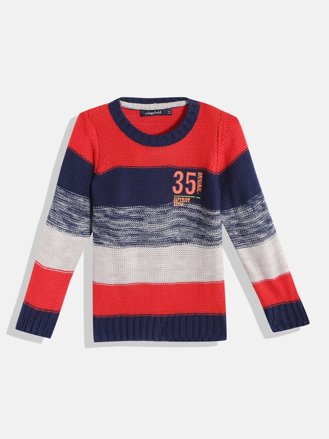 

Wingsfield Boys Red & Navy Blue Striped Pullover