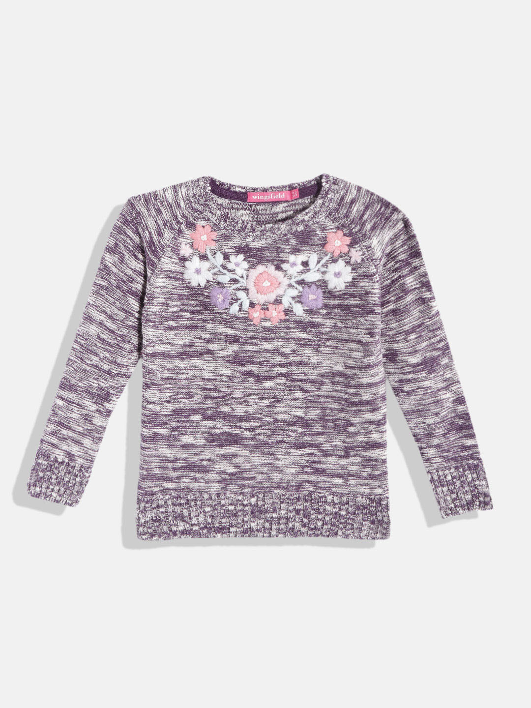 

Wingsfield Girls Purple Floral Embroidered Pullover