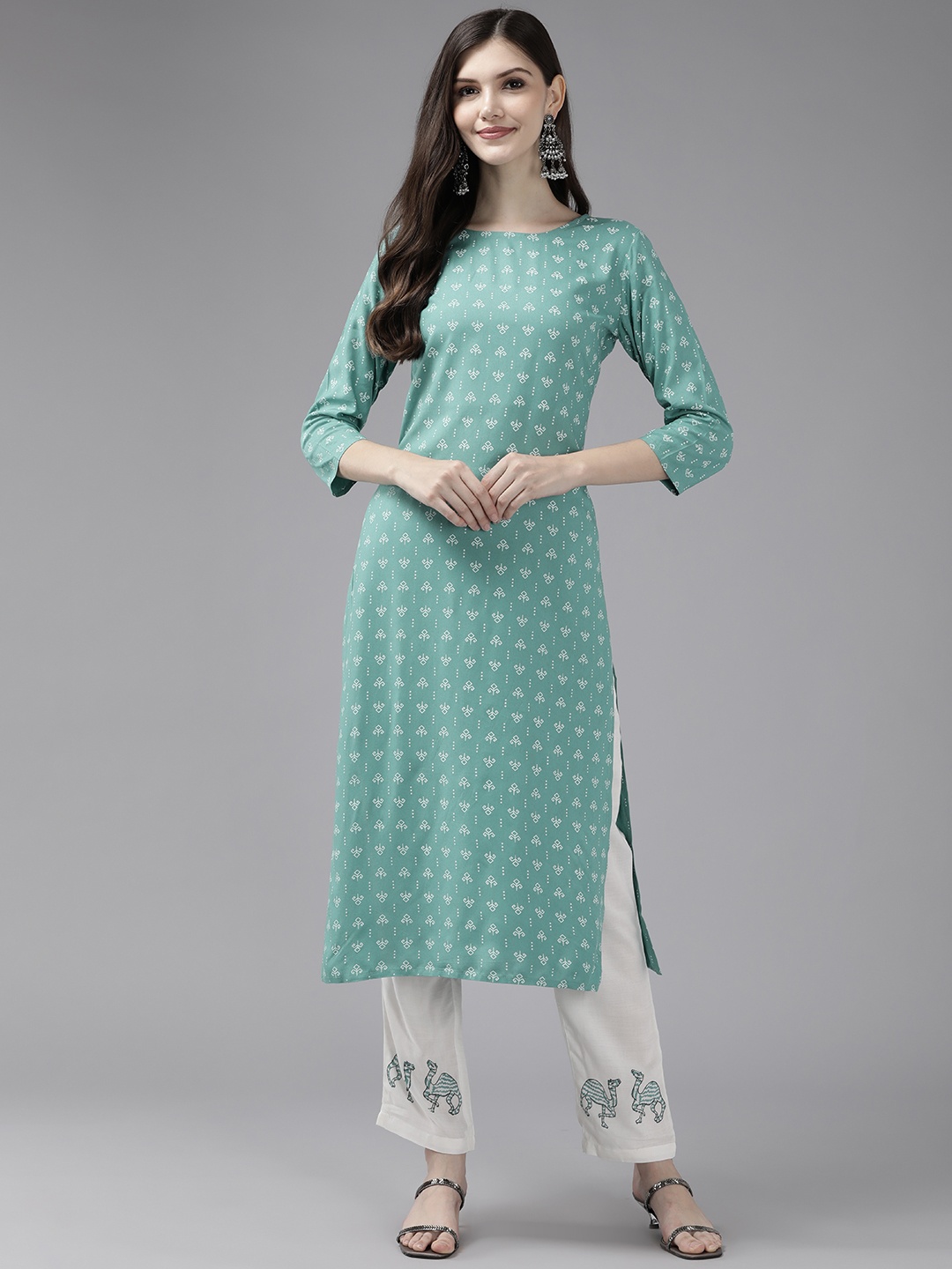 

Yufta Women Green Ethnic Motifs Printed Kurta with Palazzos