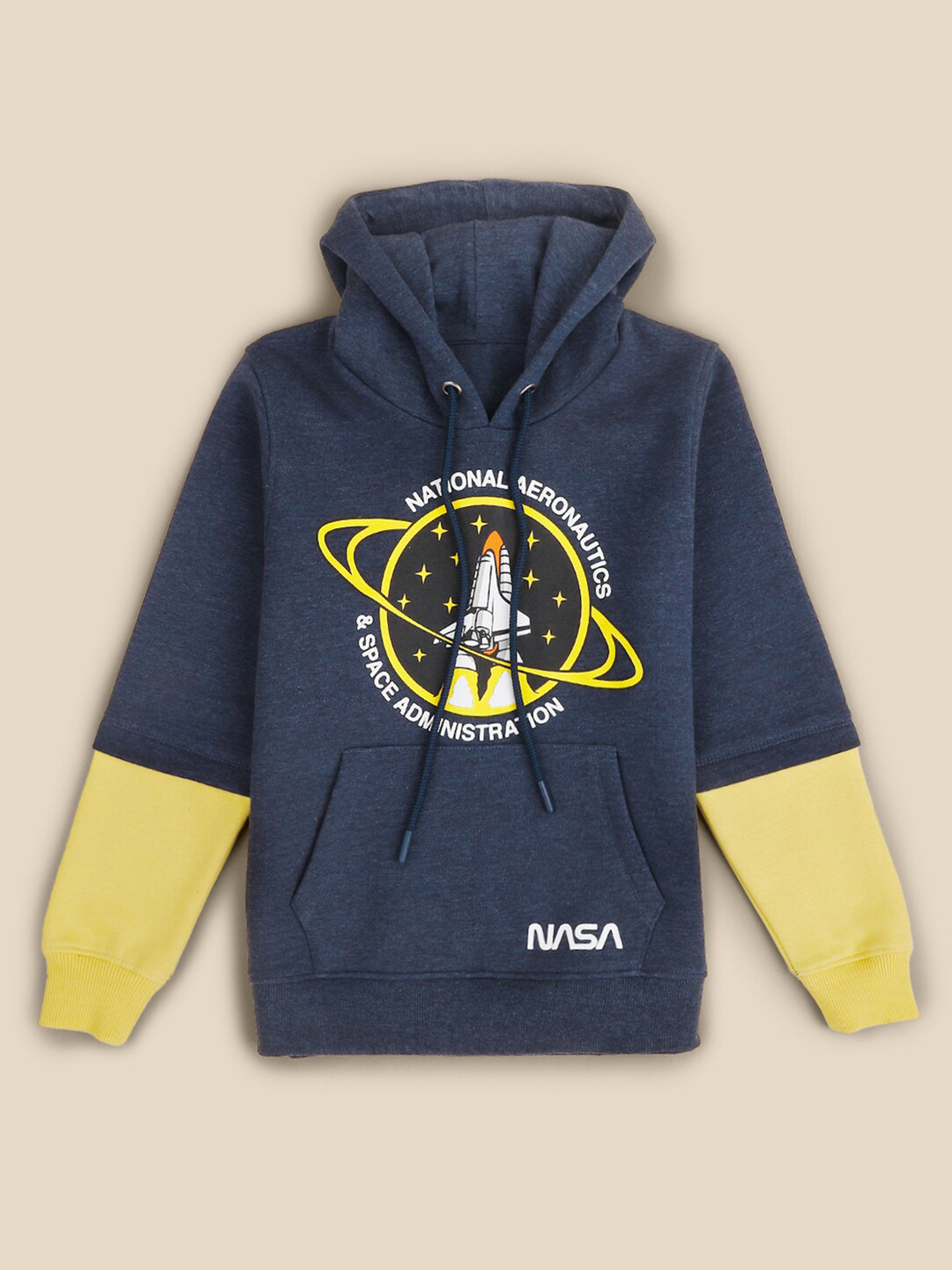 

Kids Ville Boys Blue Printed Hooded Sweatshirt