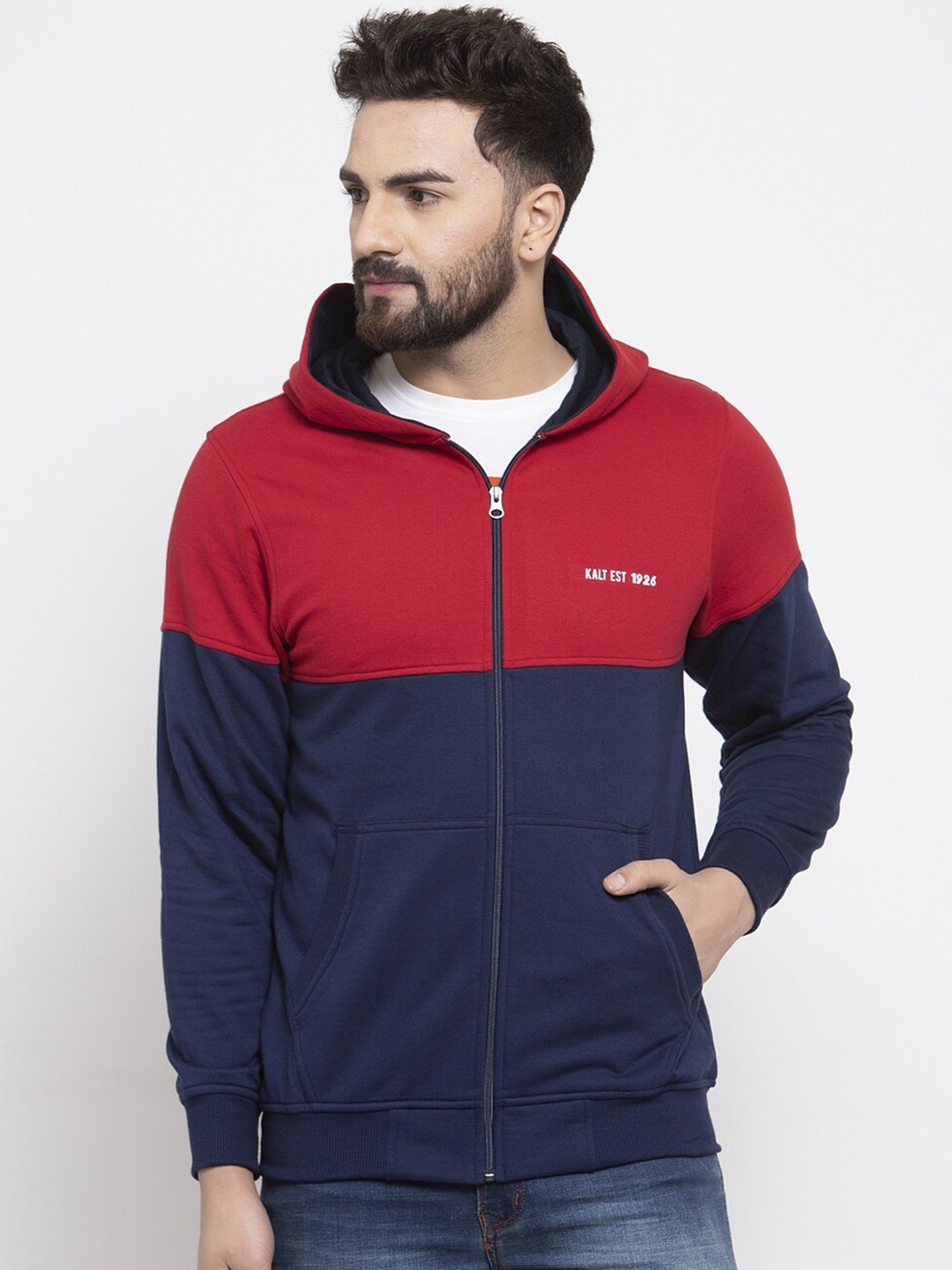 

Kalt Men Navy Blue Colourblocked Sweatshirt