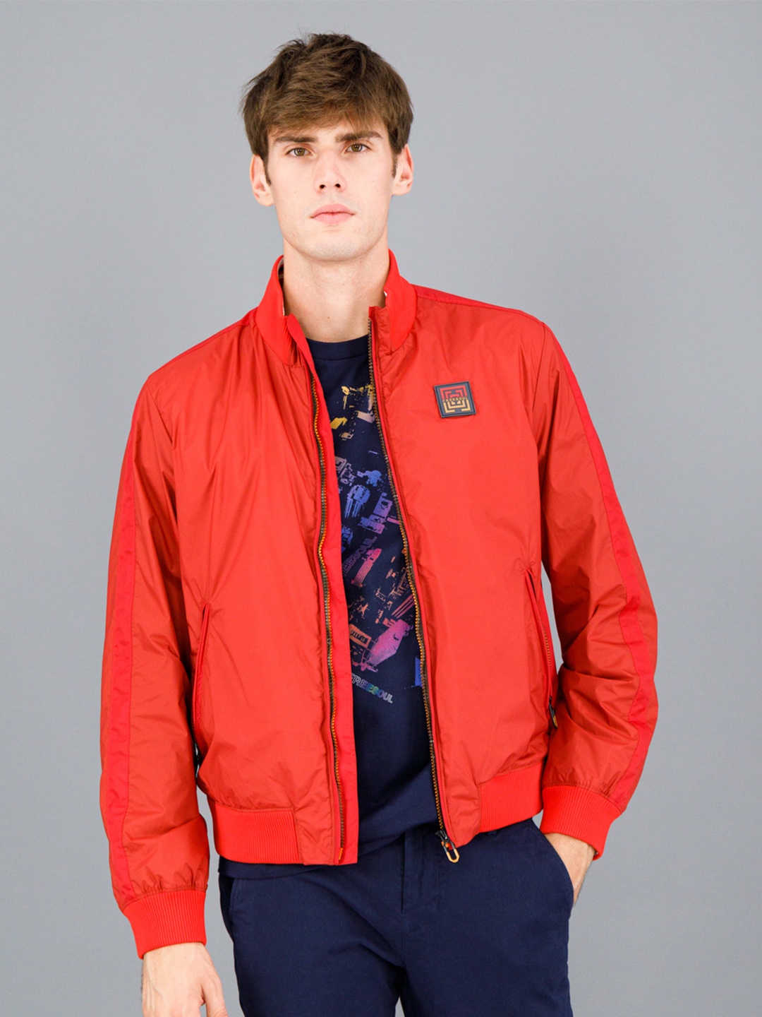 

FREESOUL Men Red Solid Bomber Jacket