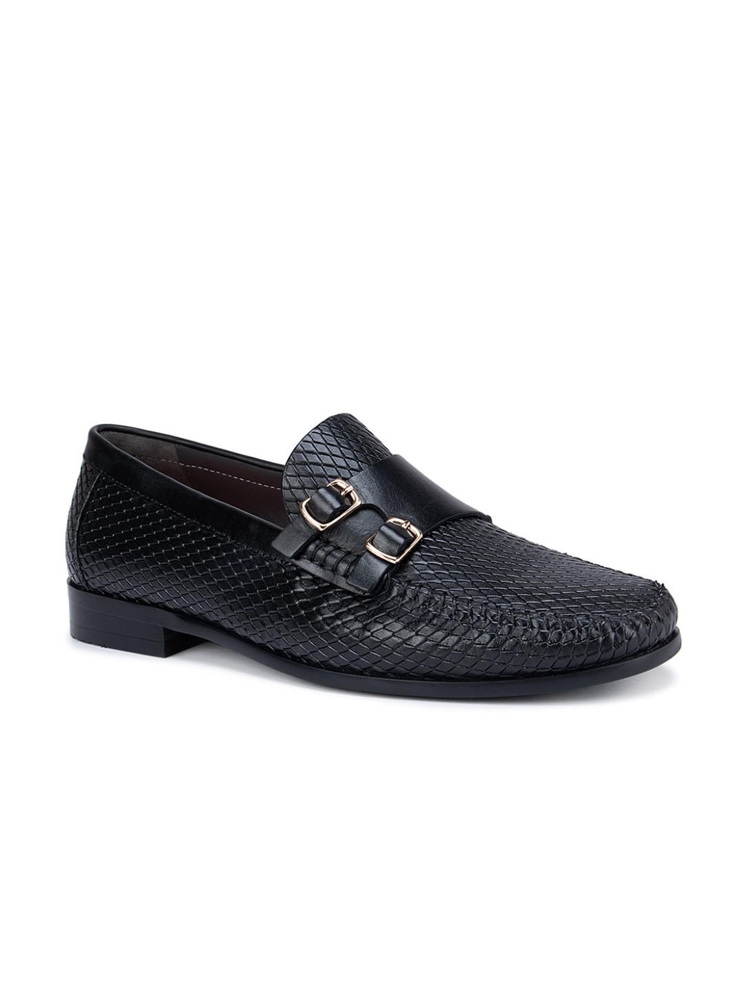 

ROSSO BRUNELLO Men Black Textured Leather Formal Loafers