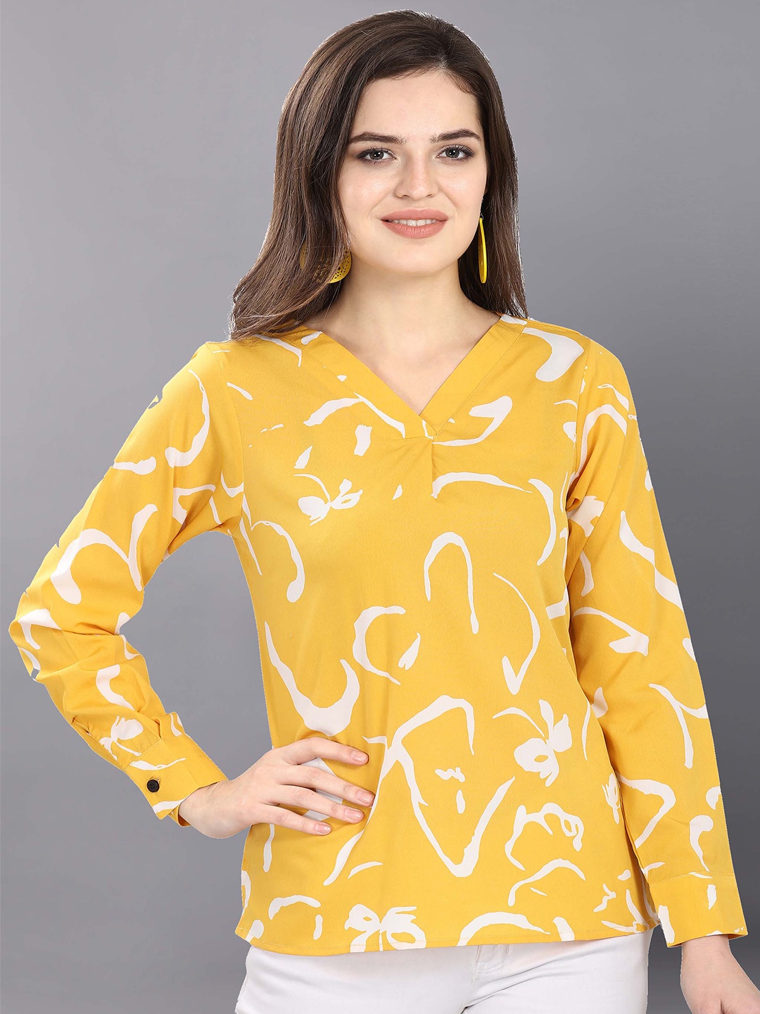 

Fashfun Yellow Print Crepe Top