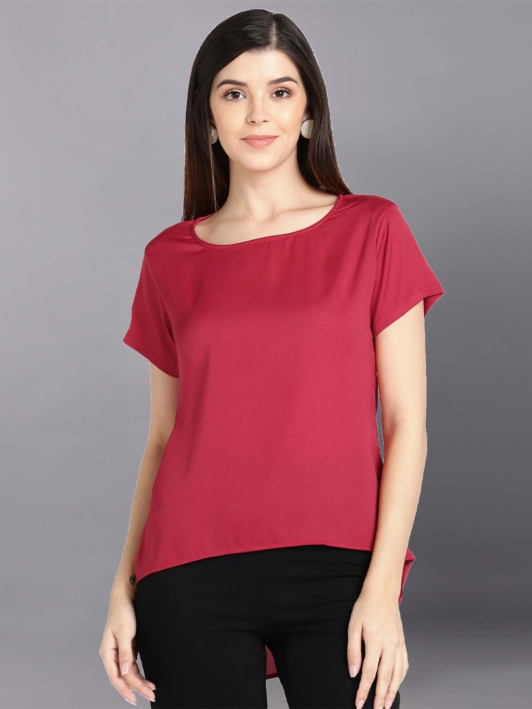 

Fashfun Red Crepe High-Low Top