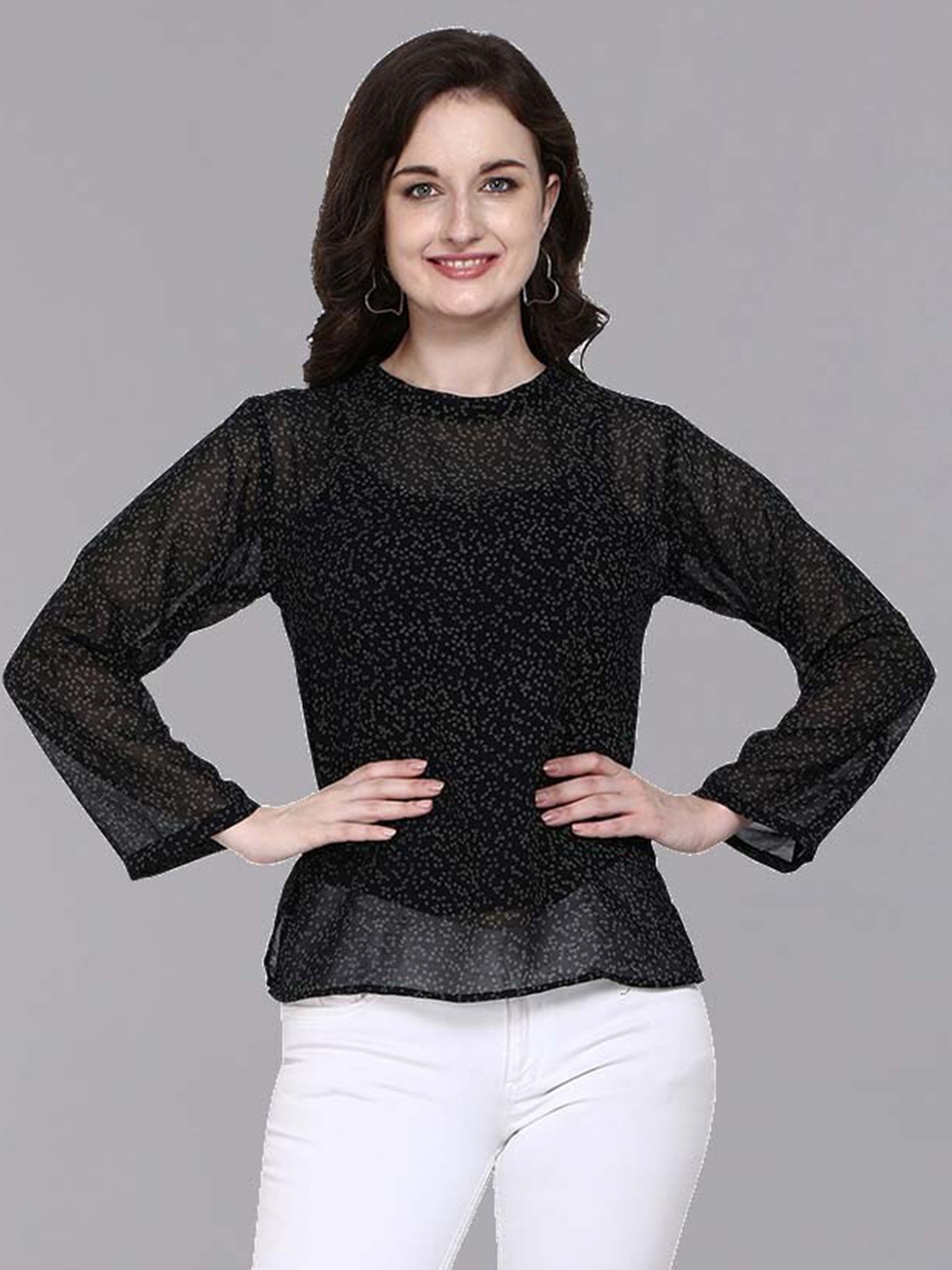 

Fashfun Black Animal Print Crepe Top
