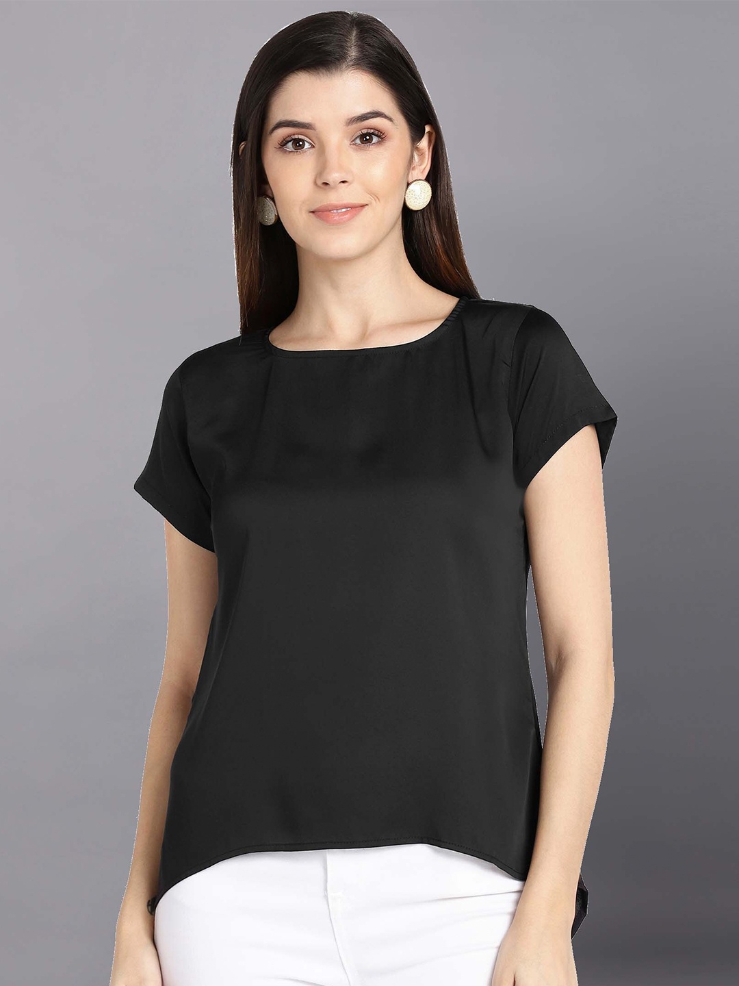 

Fashfun Black Crepe High-Low Top