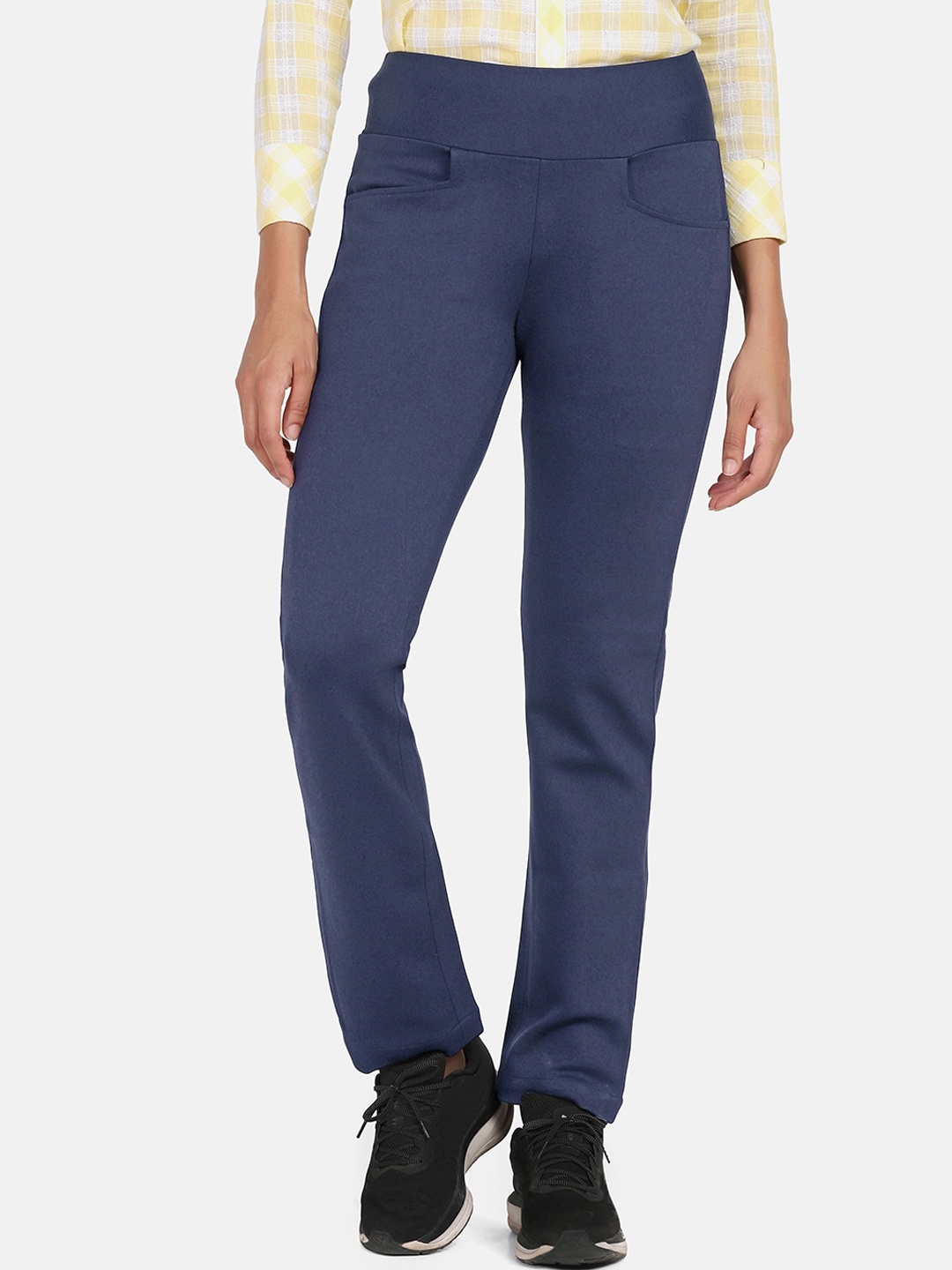 

PowerSutra Women Blue Smart Trousers, Navy blue